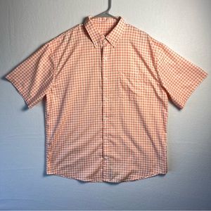HUK Fishing Shirt Men’s Size XL Casual Short Sleeve Plaid White Peach Ocean Vent